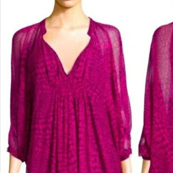 Diane Von Furstenberg Fleurette Dolman Mini Dress 8 Pink Silk Batwing Slv Kaftan - Picture 4 of 4